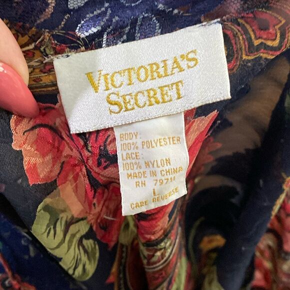 Vintage Gold Label Victorias Secret Floral Mini Nightie Blue Lace Rosette - Picture 8 of 12